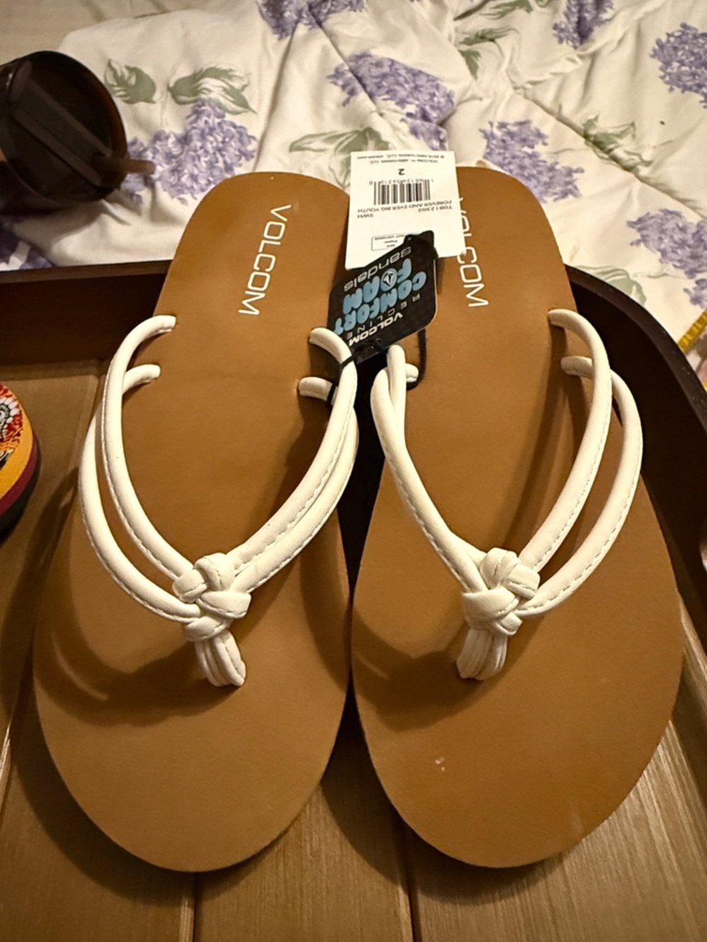Volcom Tan and White Youth Flip Flops